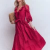 Ruffle Front Cotton Dress Persian Red Ruffle Front Cotton Dress Persian Red