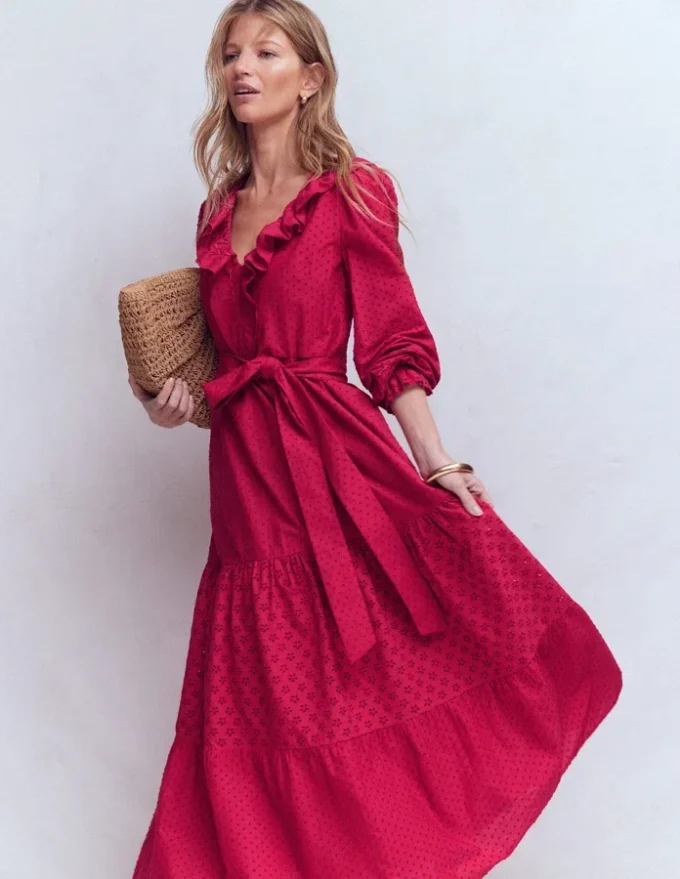 Ruffle Front Cotton Dress Persian Red Ruffle Front Cotton Dress Persian Red