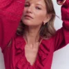 Ruffle Front Cotton Dress Persian Red Ruffle Front Cotton Dress Persian Red
