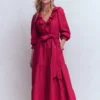 Ruffle Front Cotton Dress Persian Red Ruffle Front Cotton Dress Persian Red