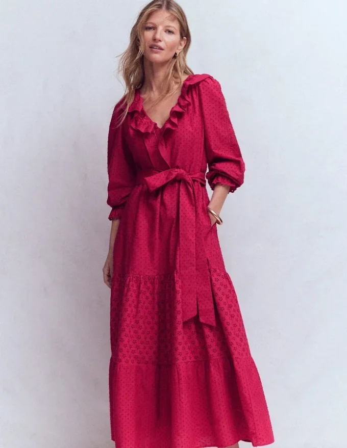 Ruffle Front Cotton Dress Persian Red Ruffle Front Cotton Dress Persian Red