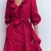 Ruffle Front Cotton Dress Persian Red Ruffle Front Cotton Dress Persian Red