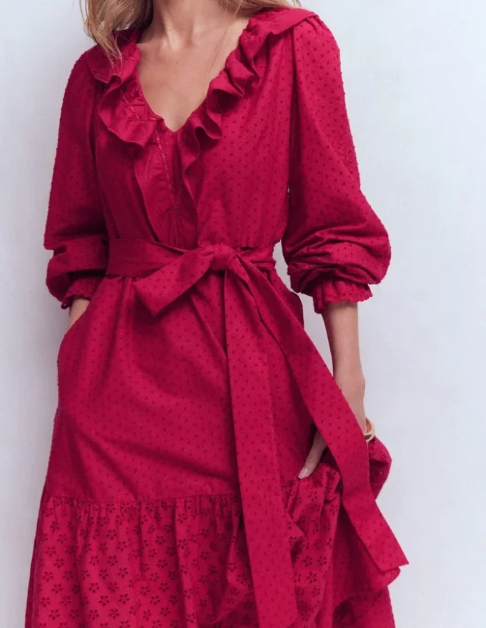 Ruffle Front Cotton Dress Persian Red Ruffle Front Cotton Dress Persian Red