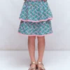 Ruffle Jersey Skort Kingfisher Blue Floral Vine