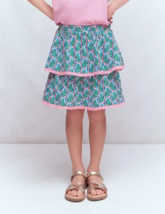Ruffle Jersey Skort Kingfisher Blue Floral Vine