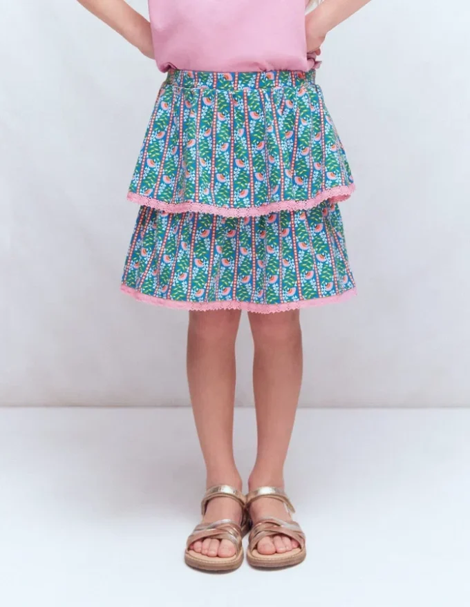 Ruffle Jersey Skort Kingfisher Blue Floral Vine
