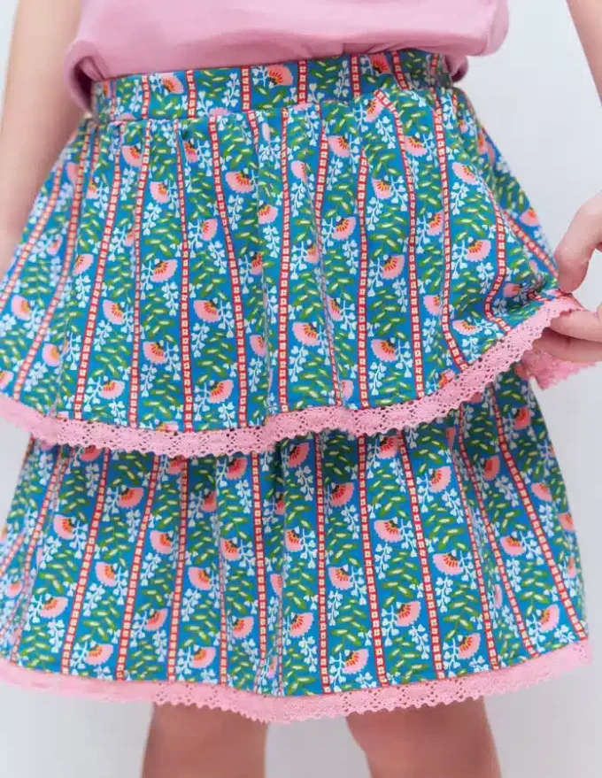 Ruffle Jersey Skort Kingfisher Blue Floral Vine