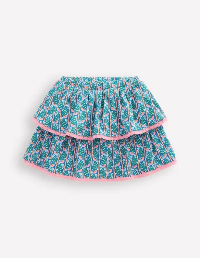 Ruffle Jersey Skort Kingfisher Blue Floral Vine