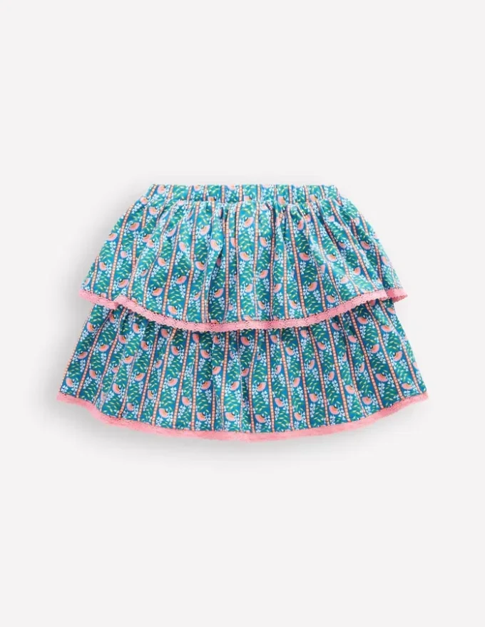 Ruffle Jersey Skort Kingfisher Blue Floral Vine
