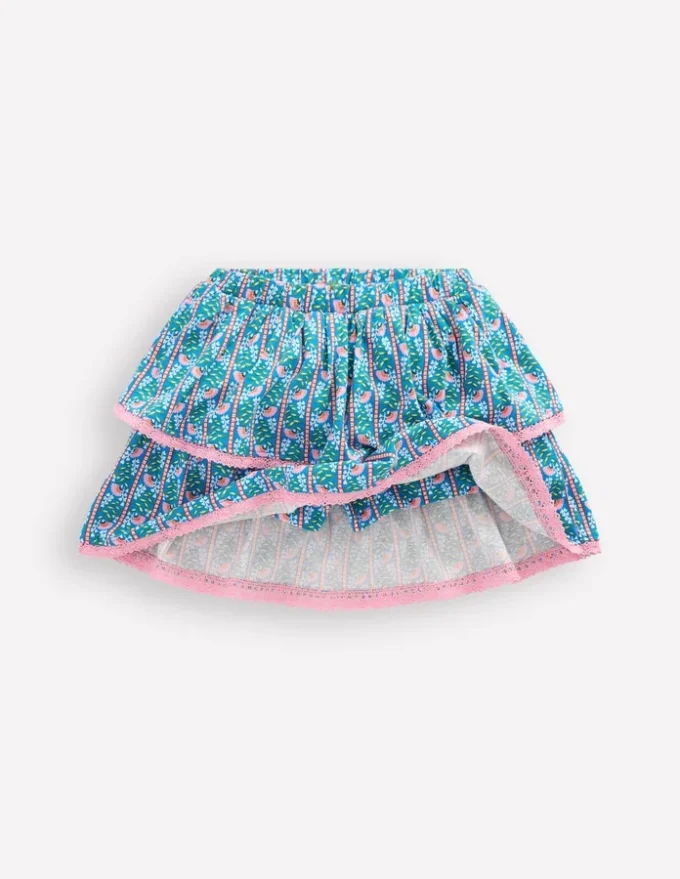 Ruffle Jersey Skort Kingfisher Blue Floral Vine