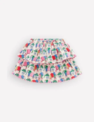 Ruffle Jersey Skort Multi Elephant Woodblock