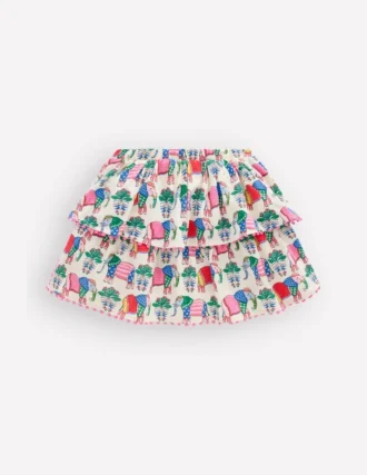 Ruffle Jersey Skort Multi Elephant Woodblock