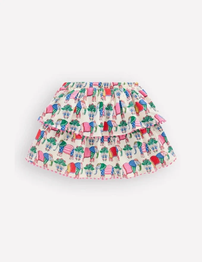 Ruffle Jersey Skort Multi Elephant Woodblock Ruffle Jersey Skort Multi Elephant Woodblock
