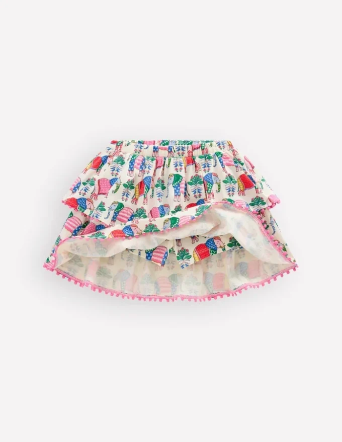 Ruffle Jersey Skort Multi Elephant Woodblock Ruffle Jersey Skort Multi Elephant Woodblock