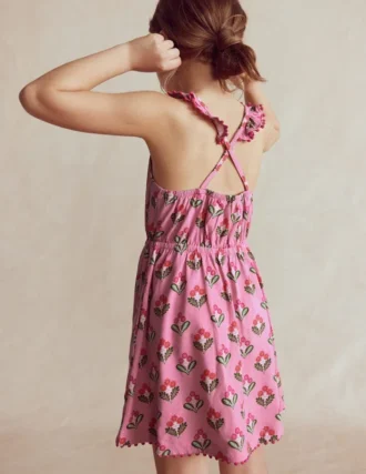 Ruffle Neck Trim Dress Formica Pink Block Floral