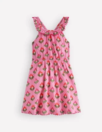 Ruffle Neck Trim Dress Formica Pink Block Floral