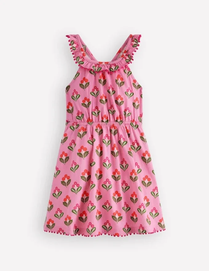 Ruffle Neck Trim Dress Formica Pink Block Floral Ruffle Neck Trim Dress Formica Pink Block Floral