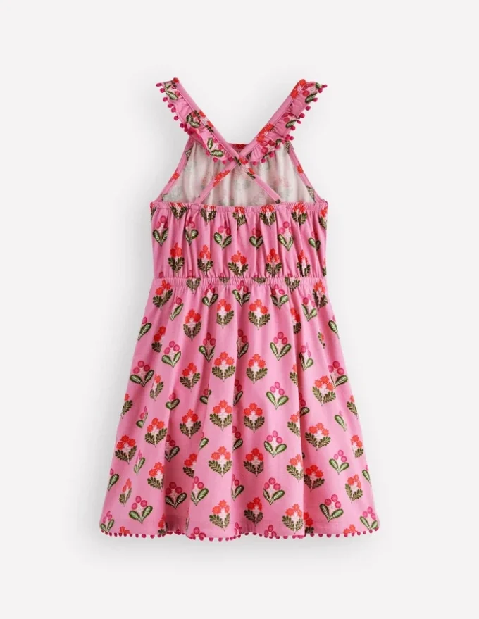 Ruffle Neck Trim Dress Formica Pink Block Floral Ruffle Neck Trim Dress Formica Pink Block Floral