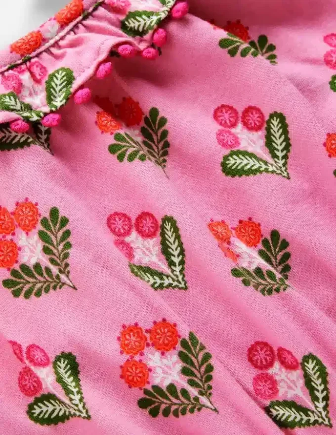 Ruffle Neck Trim Dress Formica Pink Block Floral Ruffle Neck Trim Dress Formica Pink Block Floral