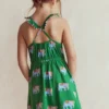 Ruffle Neck Trim Dress Highland Green Elephants Ruffle Neck Trim Dress Highland Green Elephants