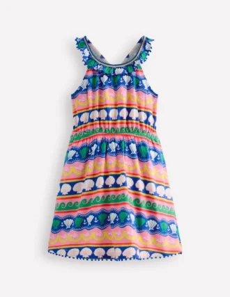 Ruffle Neck Trim Dress Multi Seashell Stripe