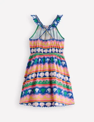 Ruffle Neck Trim Dress Multi Seashell Stripe