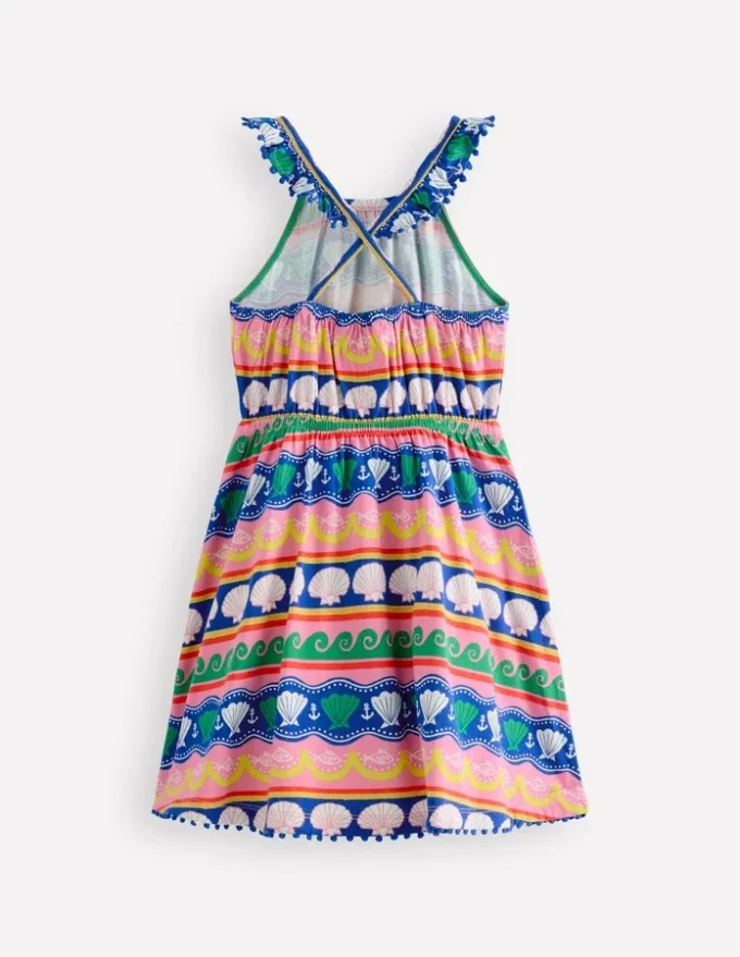 Ruffle Neck Trim Dress Multi Seashell Stripe Ruffle Neck Trim Dress Multi Seashell Stripe
