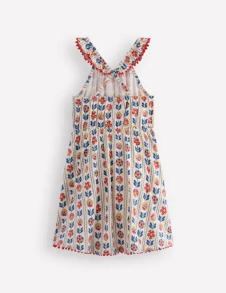 ruffle neck trim dress soft ivory woodblock floral 2 330x427 - Ruffle Neck Trim Dress Soft Ivory Woodblock Floral