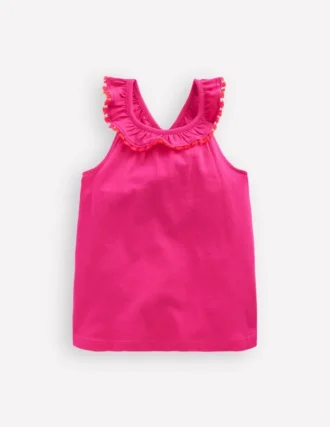 Ruffle Neck Trim Top Brillant Pink