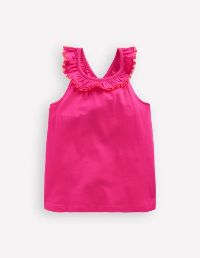 Ruffle Neck Trim Top Brillant Pink Ruffle Neck Trim Top Brillant Pink