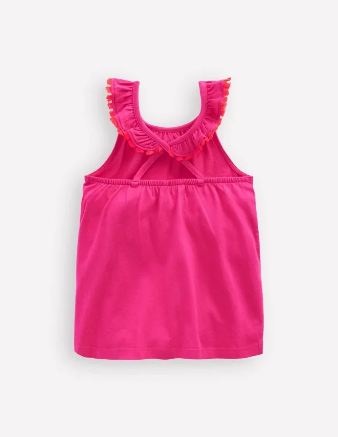 Ruffle Neck Trim Top Brillant Pink Ruffle Neck Trim Top Brillant Pink