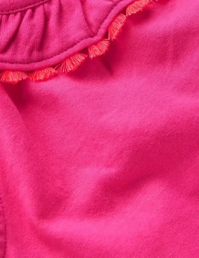 Ruffle Neck Trim Top Brillant Pink Ruffle Neck Trim Top Brillant Pink