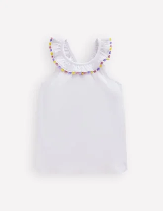 Ruffle Neck Trim Top White Ruffle Neck Trim Top White
