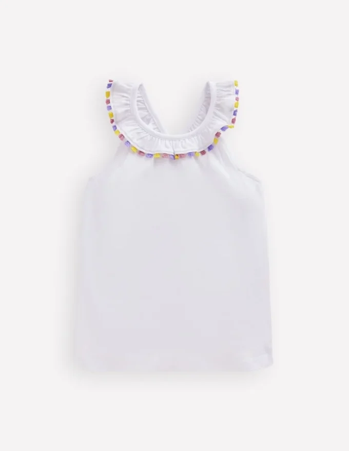 Ruffle Neck Trim Top White Ruffle Neck Trim Top White