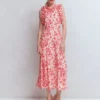 Ruffle Silk Midi Dress Pink Bloom Scatter Mono Ruffle Silk Midi Dress Pink Bloom Scatter Mono