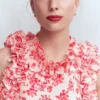 Ruffle Silk Midi Dress Pink Bloom Scatter Mono Ruffle Silk Midi Dress Pink Bloom Scatter Mono