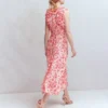 Ruffle Silk Midi Dress Pink Bloom Scatter Mono Ruffle Silk Midi Dress Pink Bloom Scatter Mono