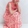 Ruffle Silk Midi Dress Pink Bloom Scatter Mono Ruffle Silk Midi Dress Pink Bloom Scatter Mono