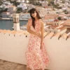 Ruffle Silk Midi Dress Pink Bloom Scatter Mono Ruffle Silk Midi Dress Pink Bloom Scatter Mono