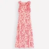 Ruffle Silk Midi Dress Pink Bloom Scatter Mono Ruffle Silk Midi Dress Pink Bloom Scatter Mono