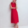Ruffle Silk Midi Dress Red Ruffle Silk Midi Dress Red