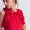 Ruffle Silk Midi Dress Red Ruffle Silk Midi Dress Red