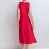 Ruffle Silk Midi Dress Red Ruffle Silk Midi Dress Red