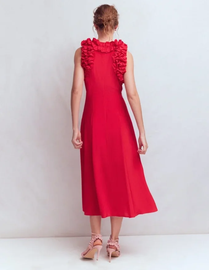 Ruffle Silk Midi Dress Red Ruffle Silk Midi Dress Red