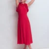 Ruffle Silk Midi Dress Red Ruffle Silk Midi Dress Red