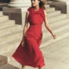 Ruffle Silk Midi Dress Red Ruffle Silk Midi Dress Red