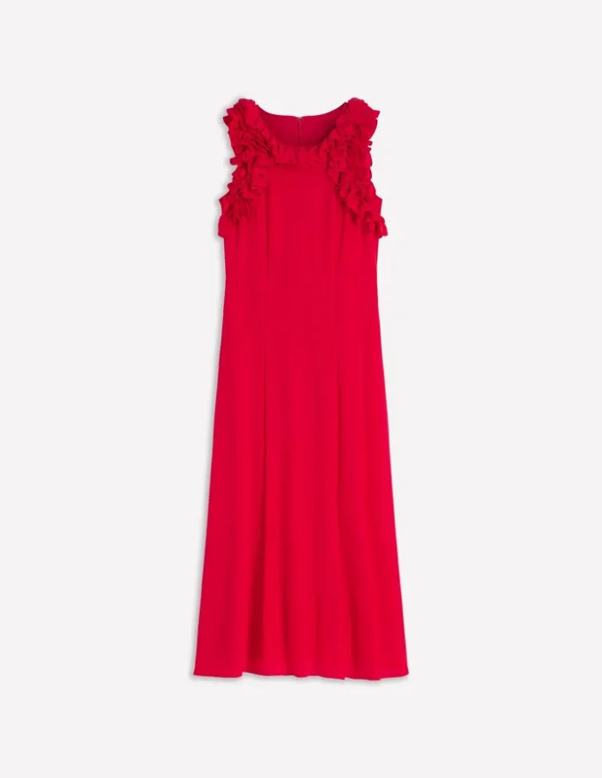 Ruffle Silk Midi Dress Red Ruffle Silk Midi Dress Red