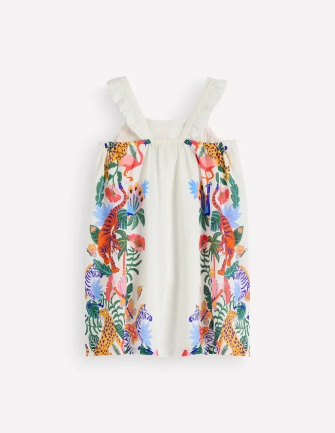 Ruffle Strap Sundress Soft Ivory Jungle Placement Ruffle Strap Sundress Soft Ivory Jungle Placement