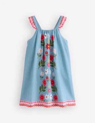 Ruffle Strap Sundress Vintage Blue Floral Placement Ruffle Strap Sundress Vintage Blue Floral Placement