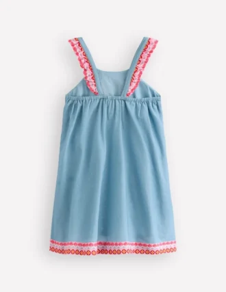 Ruffle Strap Sundress Vintage Blue Floral Placement Ruffle Strap Sundress Vintage Blue Floral Placement